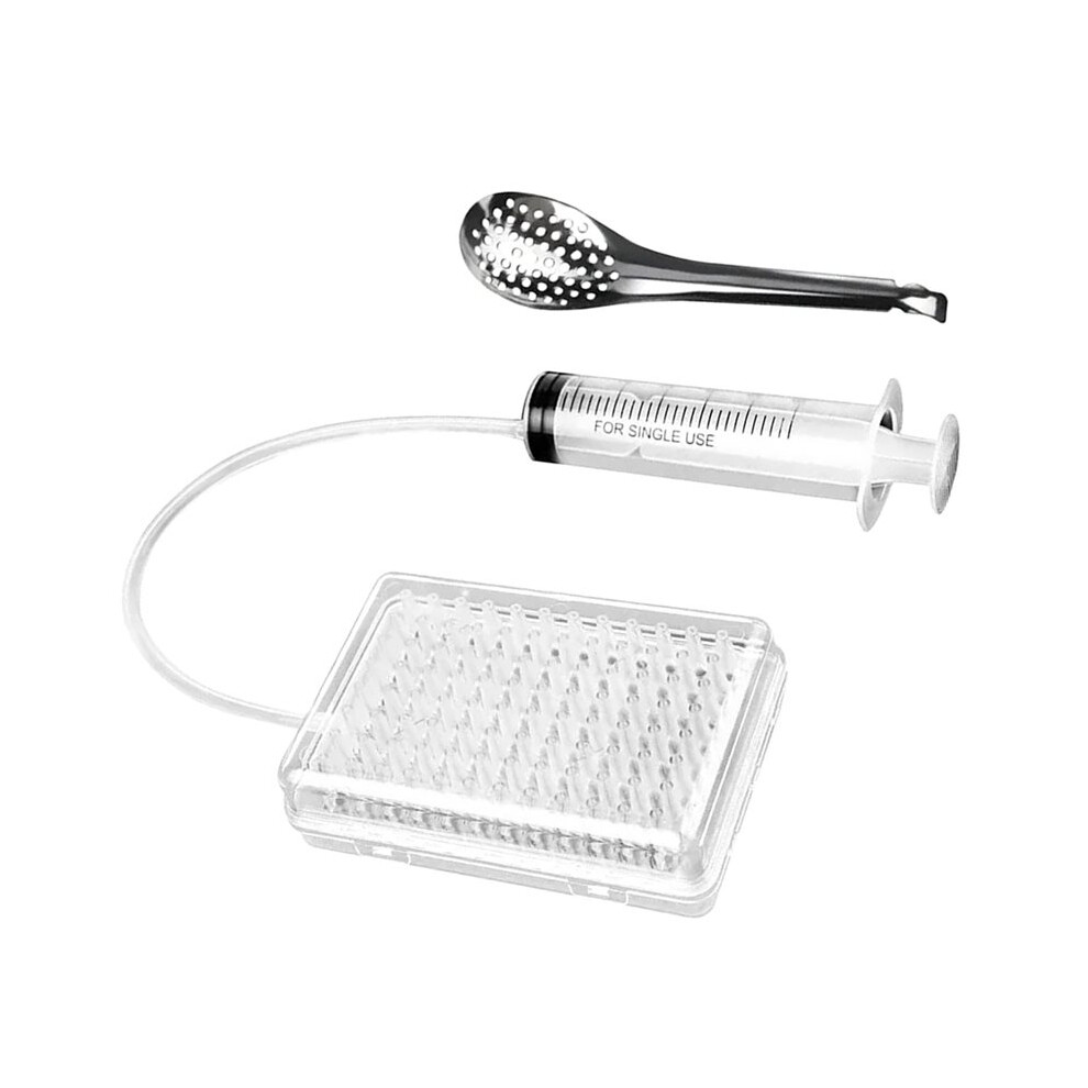 Spherification Dropper, Molecular Gastronomy Kit, 96-Hole Roe Sauce Dispenser Strainer Tools with Spoon&Syringe