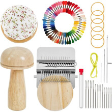 Darning Loom,Mushroom Knit Patch Kit with Weaving Needles Threads for Handcraft DIY Weaving Repair Tool Darning Kit