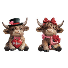 Cow Figurines Valentine'S Day Romantic Calf Decorations 2 Piece Animal Statues for Home Decor for Wedding Farmhouse