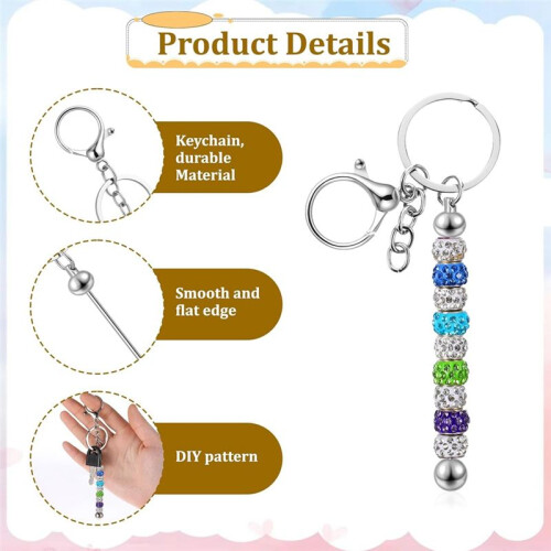 20 Pcs Beadable Keychains Bars, Metal Beaded Keychain Bar, Blank DIY Keychains for Beads Beaded Keychain Making Kit
