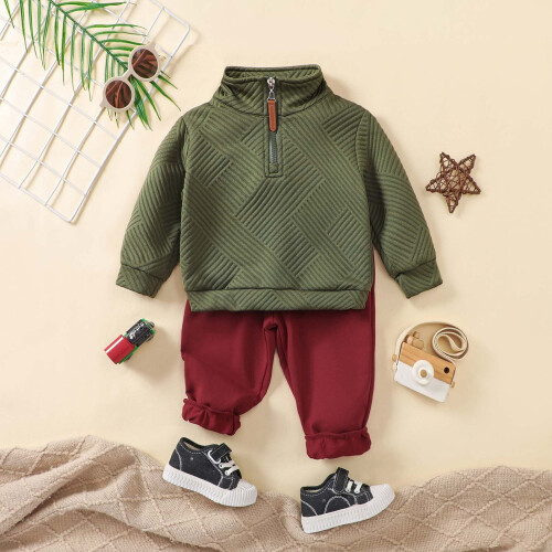 Conjunto de moletom com capuz e calça de moletom verde para meninos de 18 a 24 meses 1