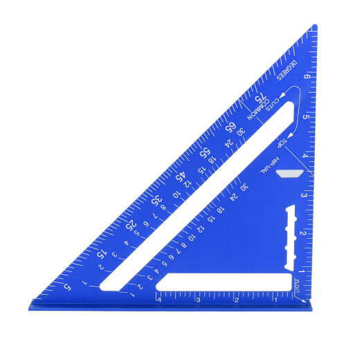 7in Aluminum Carpenter Square Rafter Measuring Tool Blue, 90 & 45 Triangular Ruler 1