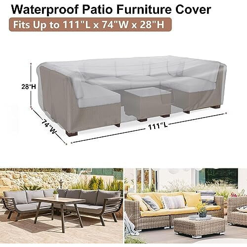 Capas para Móveis de Jardim, Capa Resistente e Impermeável para Móveis Externos, Capa para Conjunto de Sofá Modular, Mesa e Cadeiras, 282 cm (C) 1