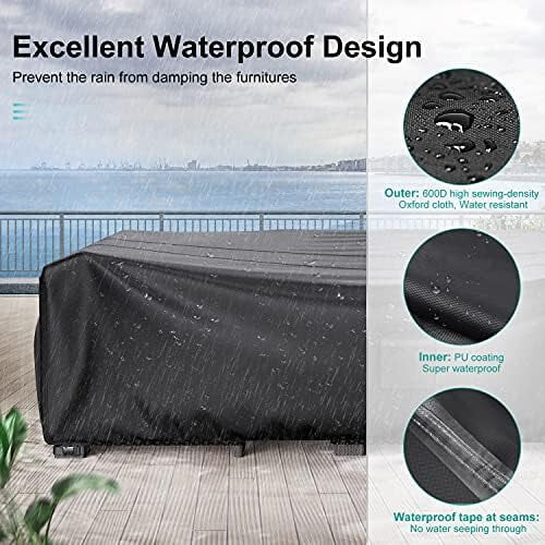 Capas para Móveis de Jardim, Capa Resistente e Impermeável para Móveis Externos, Capa para Conjunto de Sofá Modular, Mesa e Cadeiras, 282 cm (C) 2