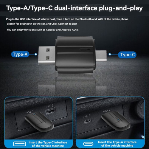 2 In 1 Autoradio Cablata per Wireless CarPlay Dongle Wireless Auto Tipo-C USB Plug And  per  per  per  per  per 2
