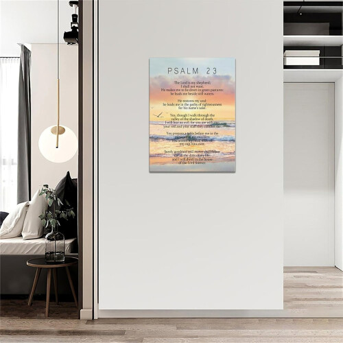 Quadro em tela com o tema do pôr do sol, inspirado no Salmo 23, 30x40 cm (12x16 polegadas) 1