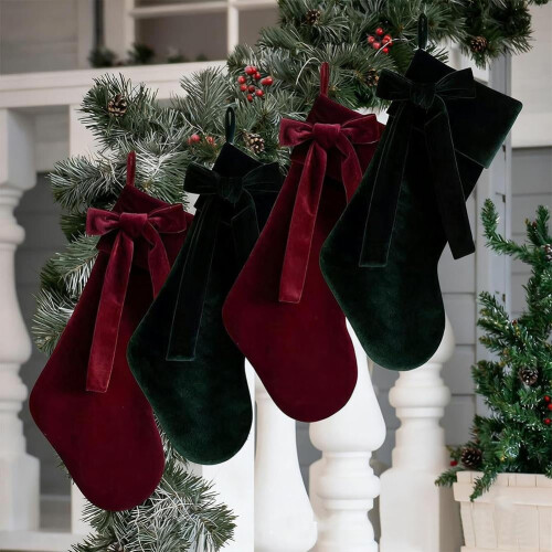 19-inch Velvet Christmas Stocking with Bow 1