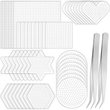 48 Pcs Fuse Beads Boards, 5 mm Clear Acrylic Pegboards with 2 Tweezers 6 Different Shapes for Crafts, DIY, Gifts