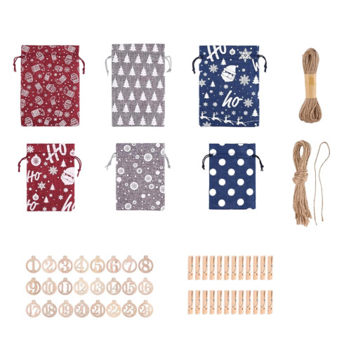 24 polyester adventskalenderzakjes met nummers 1