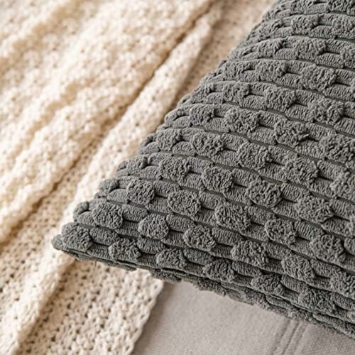 Fodere per cuscini in velluto a coste a righe stile boho, grigio scuro, 40x40 cm, 2 pezzi 1