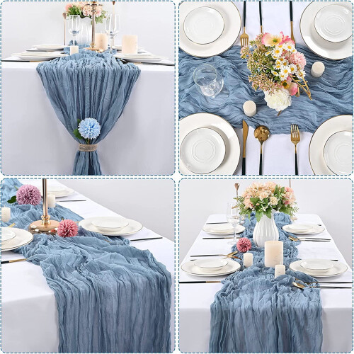 Τραπεζομάντιλο Boho από τυρολέζα 35x157", Διαφανής γάζα για γάμο, νυφικό, baby shower και 2