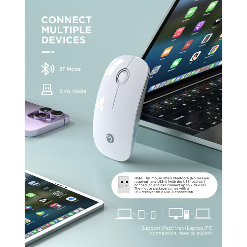 Ratón inalámbrico Bluetooth BT5.1+USB, modo dual, 1600 DPI 1