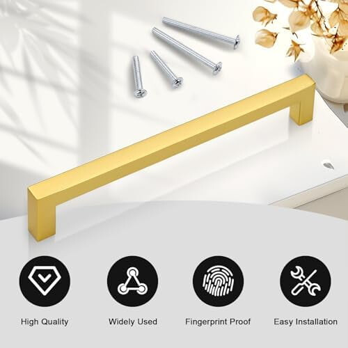 Gold Square Cabinet Pulls Stainless Steel 10-Pack 2