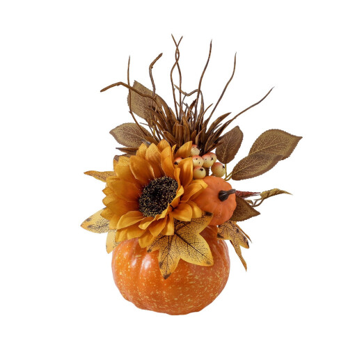 Artificial Pumpkin with Sunflower and Maple Leaf 12 x 25 cm 1