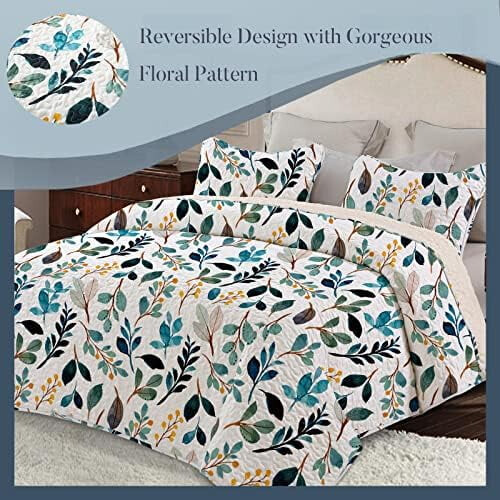 Reversible Boho Floral King Quilt Set with 2 Pillowcases 1