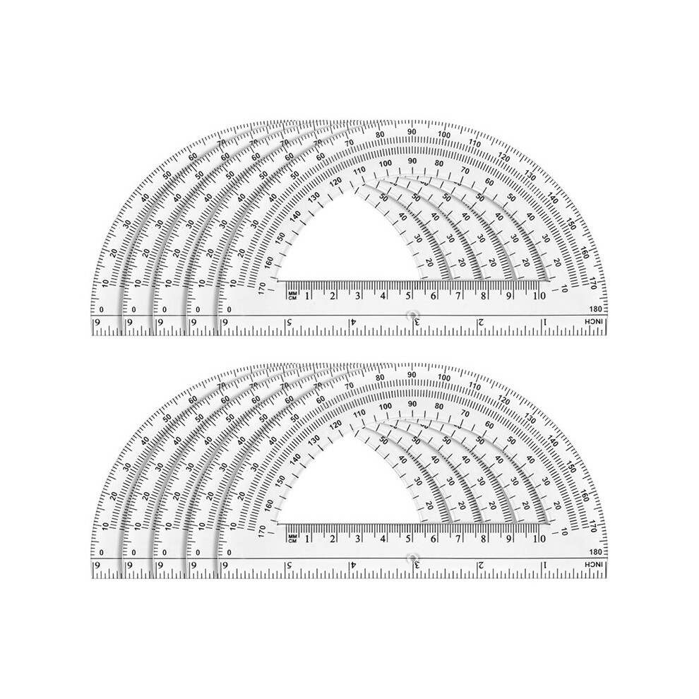 Tauoh 10 Pack Clear Protractor Set, 6 Inch Plastic Geometry Tools, 180 Degree Measurement For School, Office, Classroom
