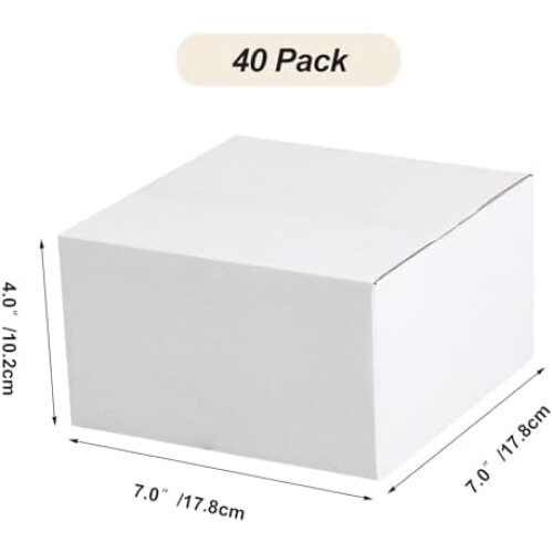 Conjunto de 40 caixas de papelão ondulado branco de 7x7x4 polegadas para envio de presentes e embalagens para pequenas empresas. 1
