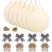 10Pieces Wood Circles for Crafts with Bows and Glue Point,Unfinished Wood Rounds Discs for Painting, Writing,Engraving A