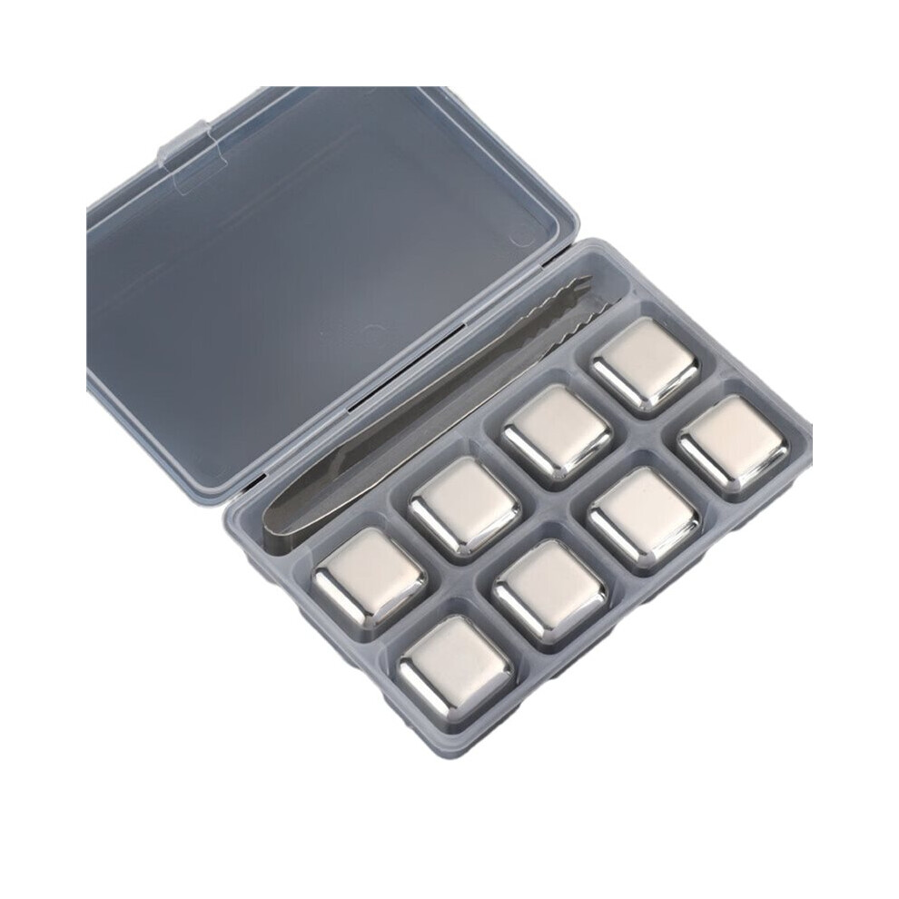8Pcs Metal Ice Cubes Reusable Whiskey Stones Stainless Steel Waterless Chilling Stones With Ice Tongs & Storage Box 6032767195716