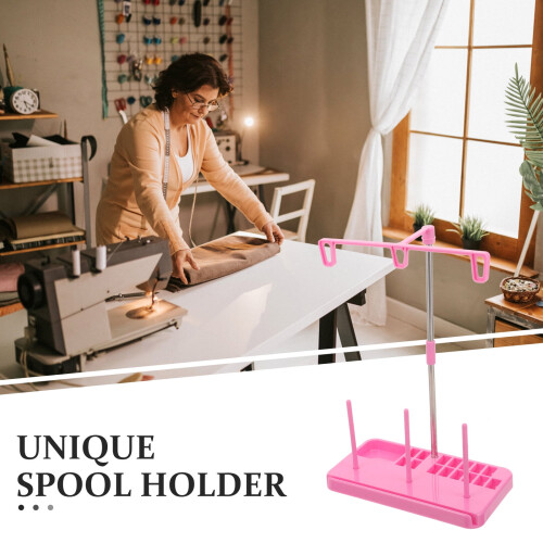 Porta-filo da cucito in plastica rosa e metallo – 3 rocchetti 2