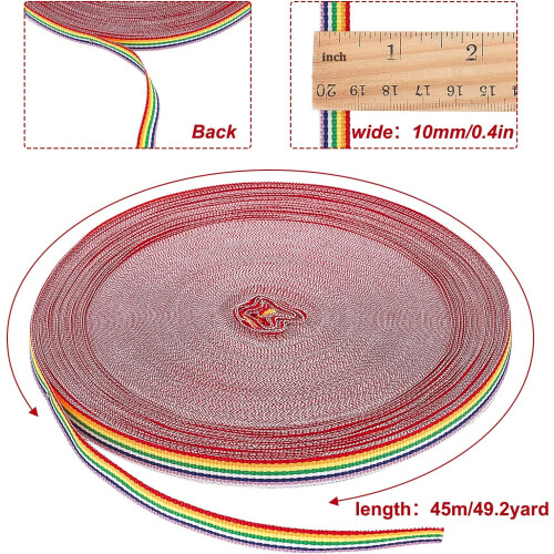 Κορδέλα Grosgrain 50Yards Rainbow, ρίγα διπλής όψης 3/8", για περιτύλιγμα δώρων, μαλλιά, 1