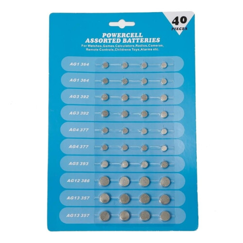 40pc Assorted Button Coin Cell Battery for Watches and Electronics Power Supply 1