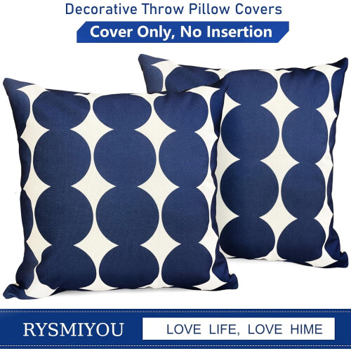 Conjunto de 2 capas de almofada decorativas em linho com estampa de bolinhas pretas, 45x45 cm (18x18 polegadas), compatíveis com almofadas padrão. 2