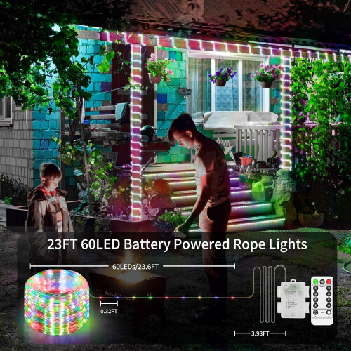 Συσκευασία 2 φώτων LED με σχοινί μπαταρίας 78FT200LED, με ρύθμιση φωτεινότητας, 8 2