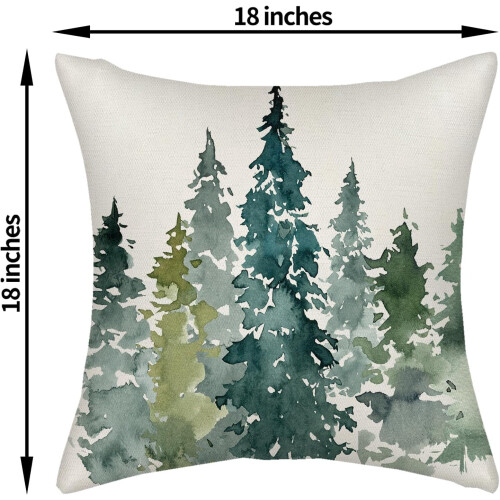 Μαξιλαροθήκες Sage Green Tree 18x18, Διακόσμηση Δάσους σε Ακουαρέλα, Μαξιλαροθήκες 1