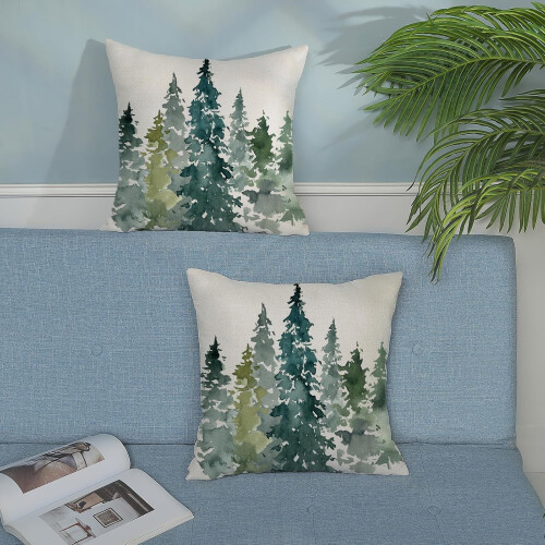 Conjunto de 2 capas de almofada com estampa de árvore verde sálvia, 45x45 cm (18x18 polegadas). 2