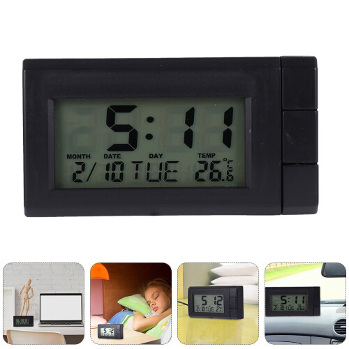Ceas auto digital cu LED, negru, ABS, 2 buc. 1
