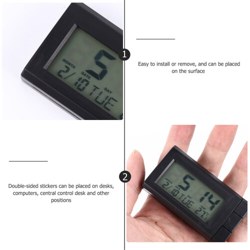2pcs Car Clock High Precision Clock Electronic Timer Auto Interior Thermometer 2