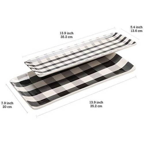 Conjunto de travessas de cerâmica xadrez preto e branco de 35,5 cm (14 polegadas) 1