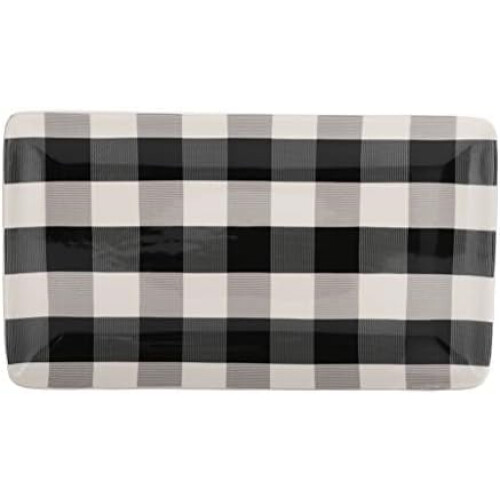 Conjunto de travessas de cerâmica xadrez preto e branco de 35,5 cm (14 polegadas) 2