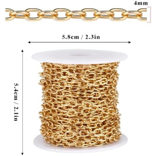 33Feet Χρυσό Ρολό Αλυσίδων Καλωδίων Rolo, 4MM Επιχρυσωμένο Αλουμινένιο Οβάλ Καλώδιο O 2
