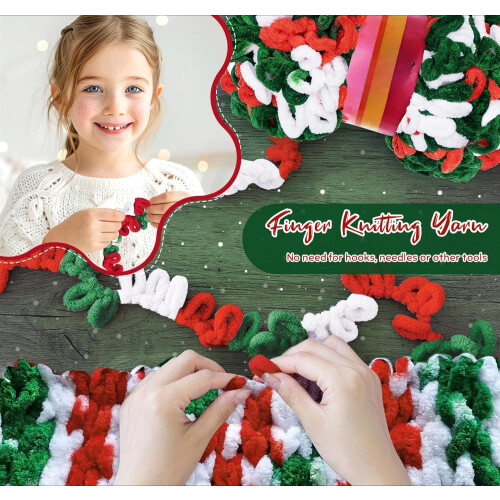 Fio 4Rolls Christmas Loop, fio grosso e macio para tricô manual e com os dedos, compatível com Cocheting. 1