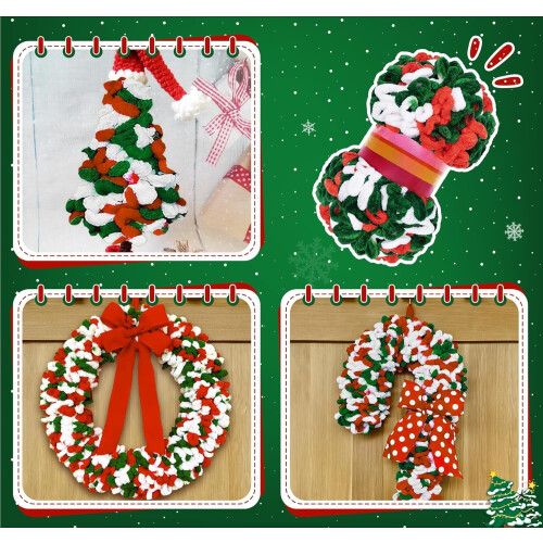 Fio 4Rolls Christmas Loop, fio grosso e macio para tricô manual e com os dedos, compatível com Cocheting. 2