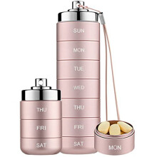Metal Pill Organizer Veckovis, Staplingsbar VattentäT ResepillerlåDa, PillfodralbehåLlare, 7 Dagars Daglig MedicinarrangöR Rosa