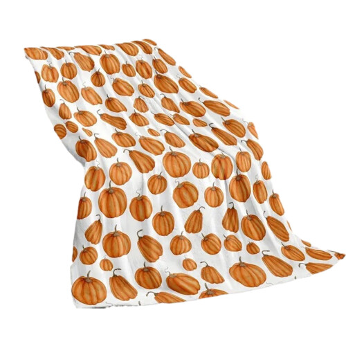 Couverture réversible douce en maille orange automnale, motif citrouille 1