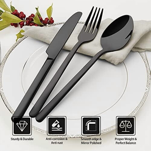 Black Flatware Set 18/10 Stainless Steel 20-Piece 1