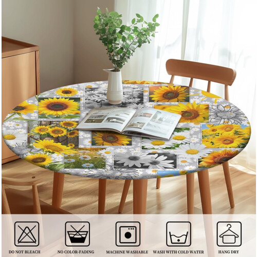 Toalha de mesa redonda com estampa de girassol, 152 cm (60 polegadas) 2
