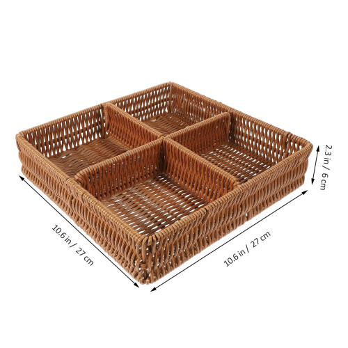 Livingroom Decor Rectangular Basket Divided Wicker Storage Shelf Fruit Serving Box Pp 1