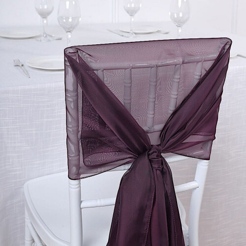BalsaCircle10Eggplant Purple Extra Premium Σιφόν Καρέκλας με Κορδόνια και Παπιγιόν για Τελετή 1