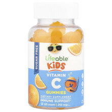 Lifeable, Lapset, Vitamiini C Gummies, Sokeriton, Sitruuna, 60 Gummies (125 mg per Gummy)