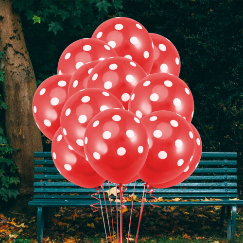 Balões de látex com estampa de bolinhas vermelhas, 30 cm (12 polegadas), pacote com 25 unidades. 2