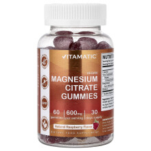 Vitamatic, Vegan Magnesium Citrat Gummibärchen, Naturapfel, 600 mg, 60 Gummibärchen (300 mg pro Gummibärchen)