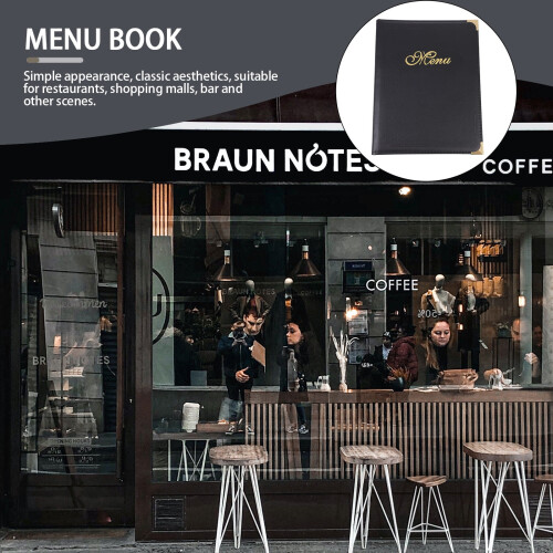 1Pc Practical Black Menu Book Folder for Restaurant Use with Slide in Page Holder 1