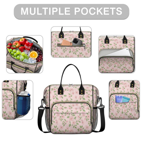 Μονωμένη, αδιάβροχη τσάντα φαγητού με floral print για γυναίκες – Δουλειά, Παραλία, 1