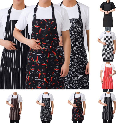 Gestreifte Schürze für Erwachsene mit Taschen, geeignet für Köche oder Kellner. 1