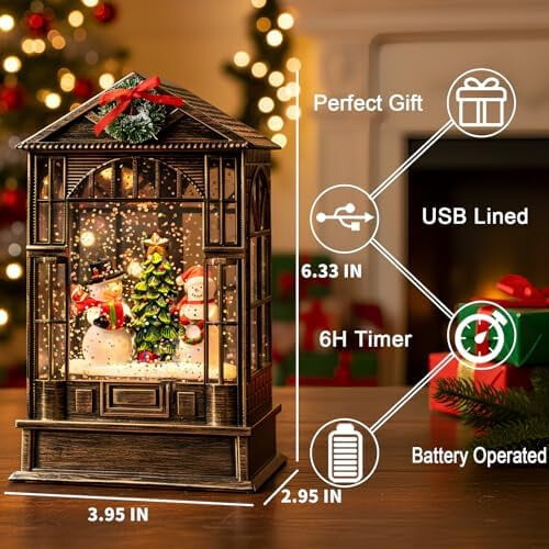 Globo de Neve Musical Iluminado com Boneco de Neve e Árvore de Natal, Glitter Giratório – Decoração e Presente de Natal – Compatível com 1